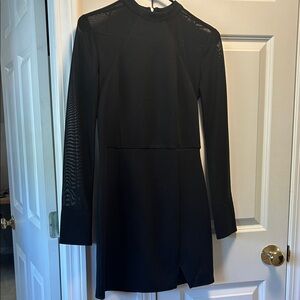 Material Girl Black Long-Sleeve Mesh Panel Sheath Dress